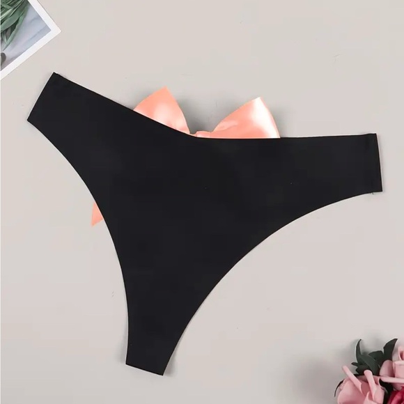 IZA Thong Second Skin Blush Pink Satin Bow Stretchy Smooth Christmas Panties - Picture 6 of 13